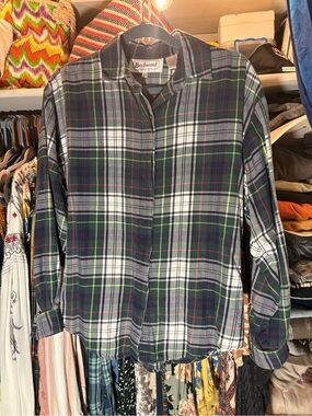 Bechamel Men's Navy, Green and White Plaid Button-Down Shirt